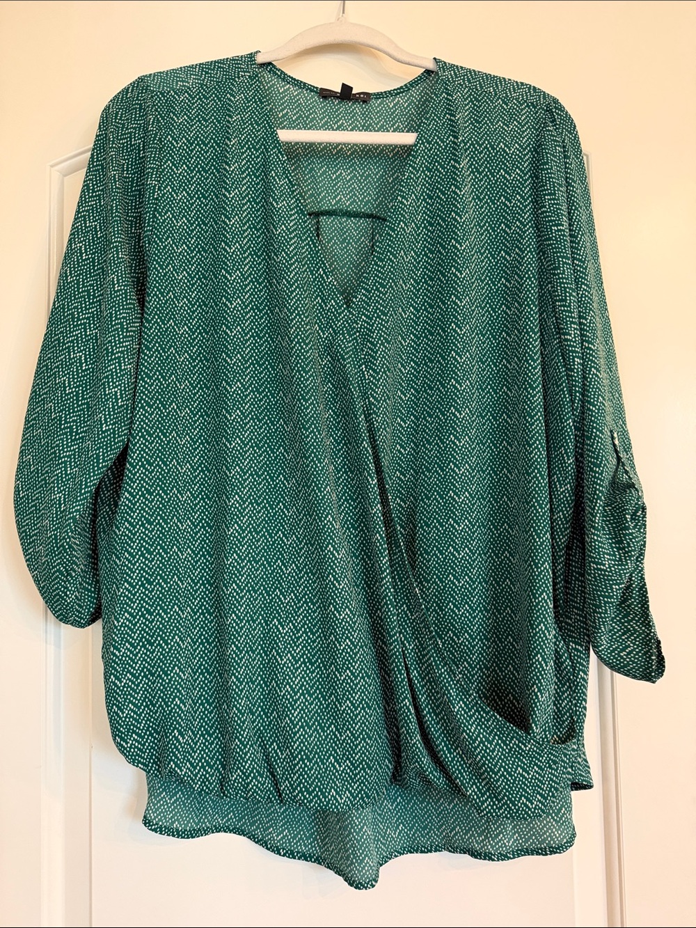West Kei Green Chevron Dot Drape Blouse, size XL
